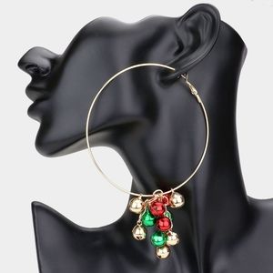 Red Green Christmas Ornament Ball Charm Gold Hoop Earrings Fun Holiday Jewelry